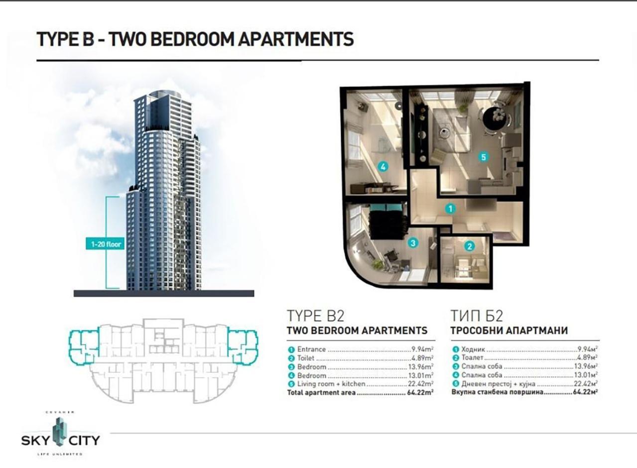 19Th & 18Th Floor Secure Apartments With Pool & Fitness & Parking Included In Price Skopje Exteriér fotografie
